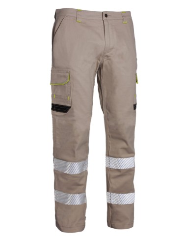 Pantalón de trabajo stretch con bandas reflectantes segmentadas, triple costura y 6 bolsillos. Comodidad, resistencia y visibili