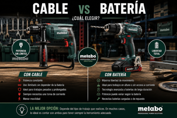 Comparación entre herramientas eléctricas con cable y batería.
